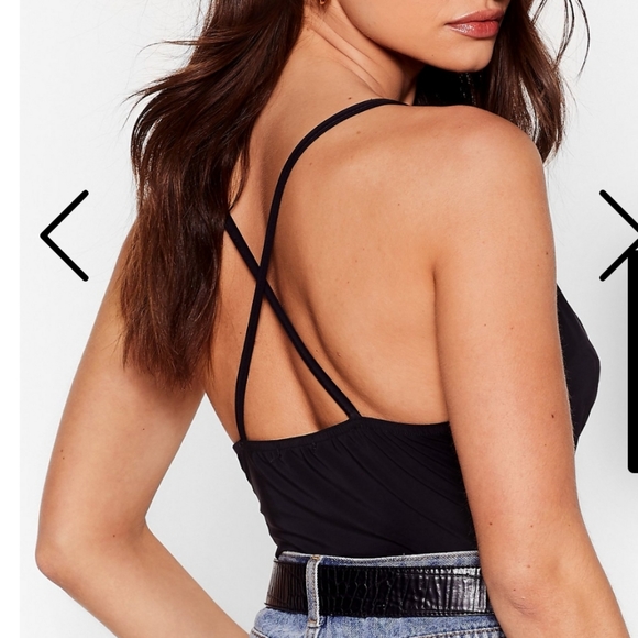 SOLD Nasty Gal Criss Cross Slinky Cowl Bodysuit - Picture 3 of 5